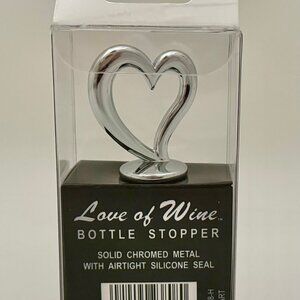 NIB WINE BOTTLE STOPPER HEART BY PRODYNE "LOVE OF WINE" SOLID CHROME METAL